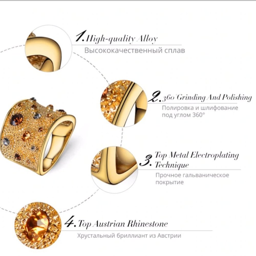 Gold Rhinestones Cocktail Ring - Picture 11 of 16